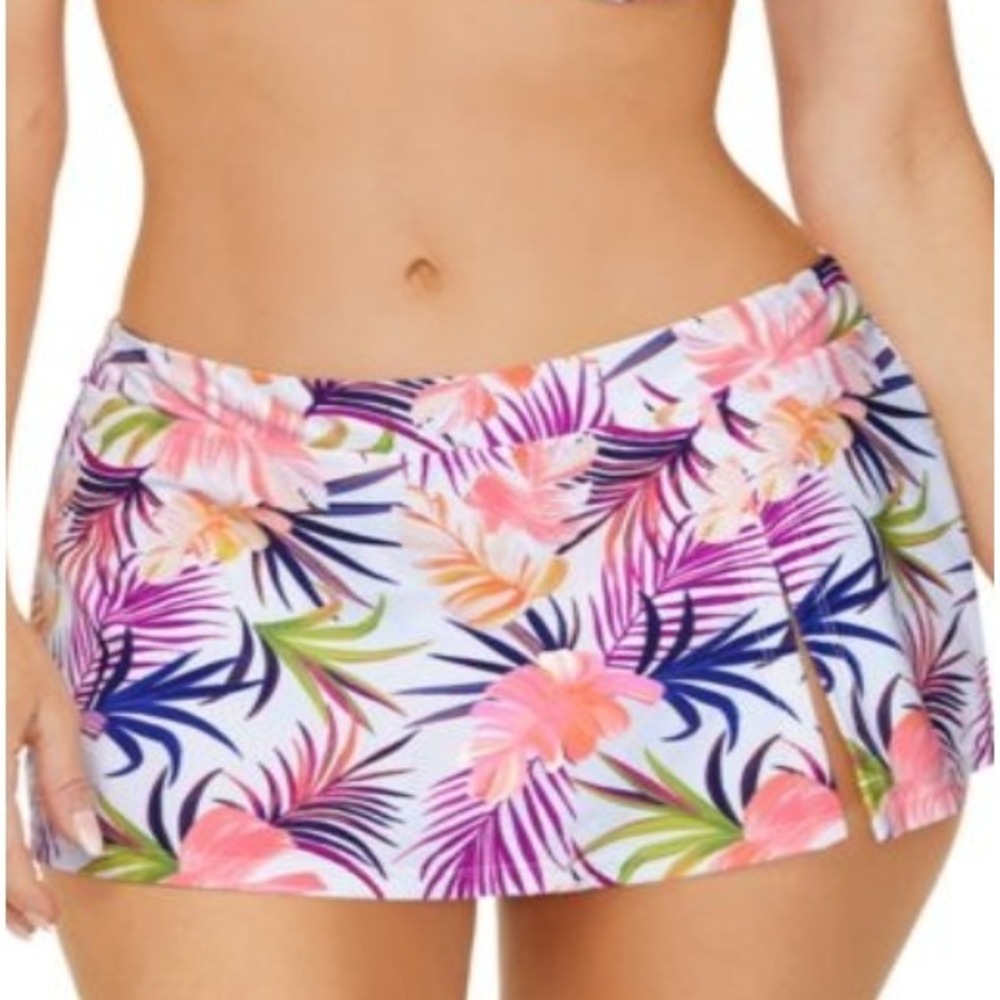 Island Escape Womens Size 16 Lux Tropical Floral Printed Swim Skirt in White 006